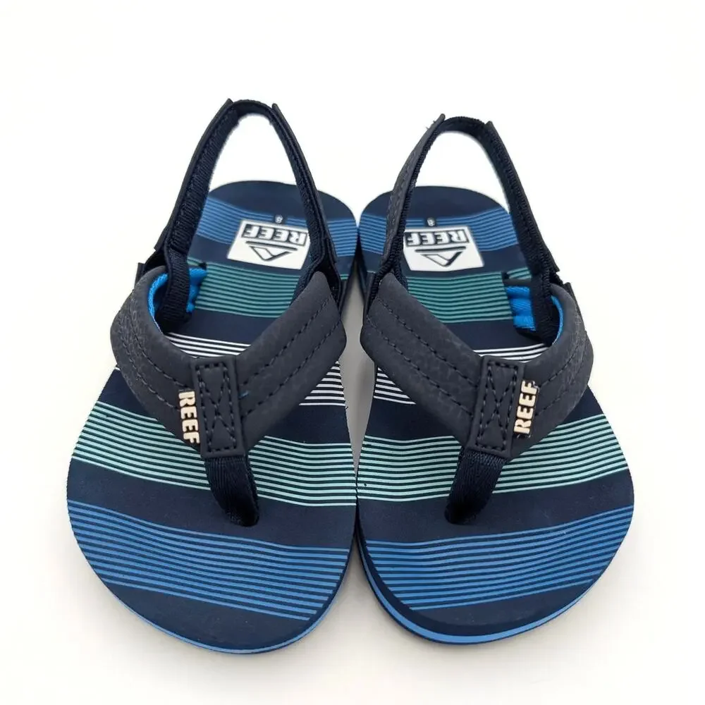 Reef Little Ahi Flip Flops Sandals Kids' Deep Sea Stripes Size US8 EU24